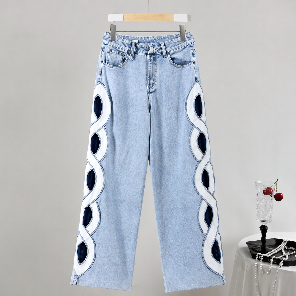 Jeans Wide Leg con Ondas