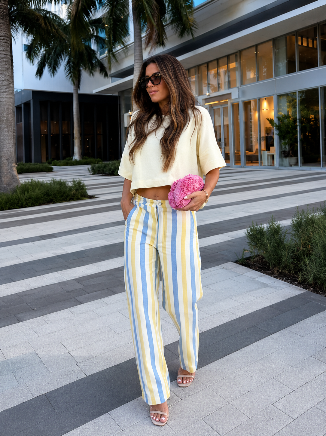 Coral Stripe Pants