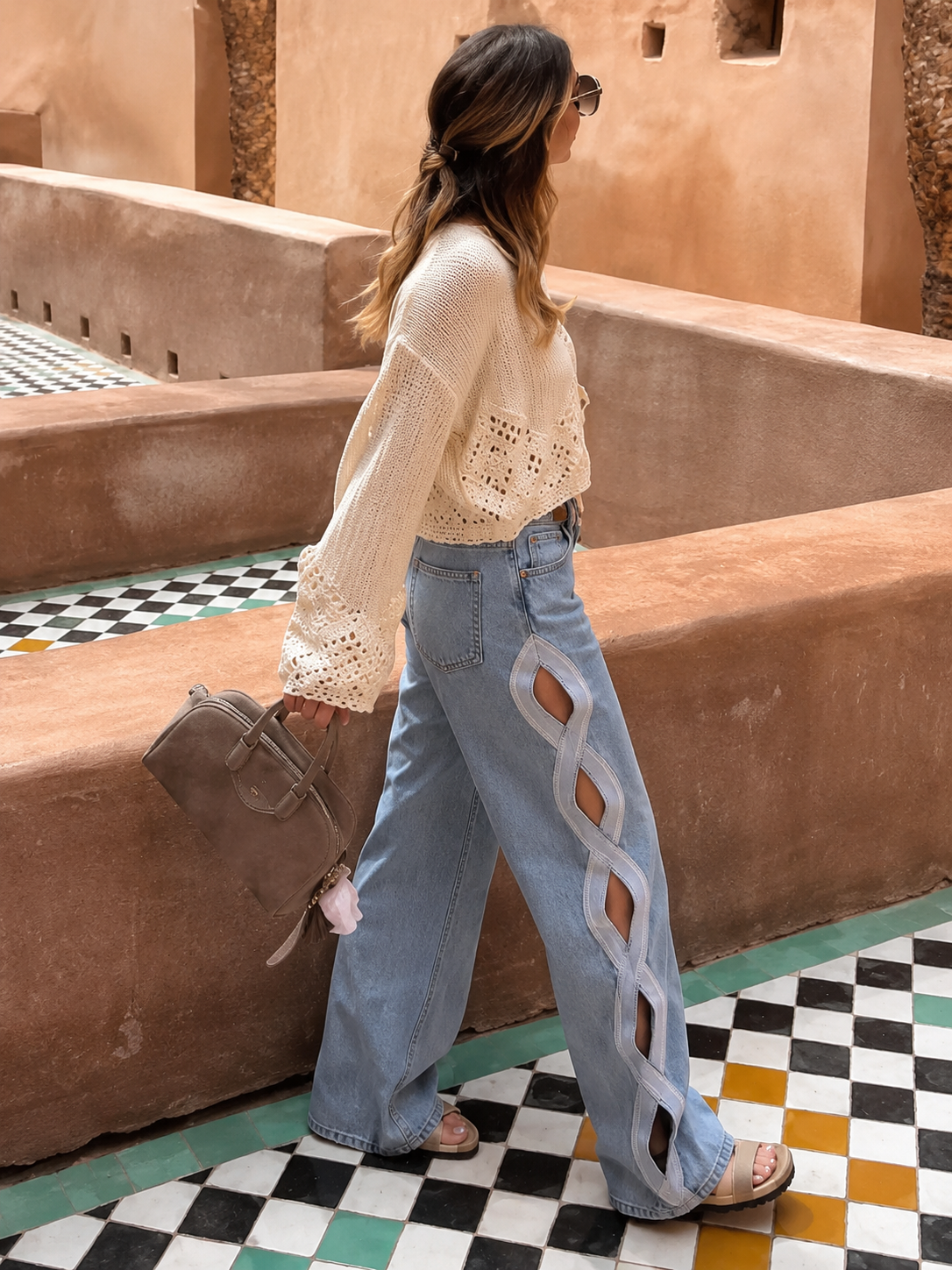 Jeans Wide Leg con Ondas